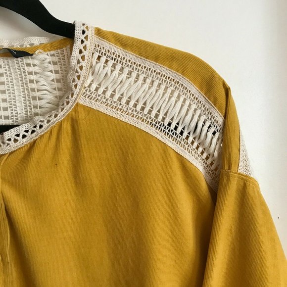 ZARA BASICS Winter Mustard Gold Cotton Corduroy Crochet Button Shirt Blouse Top - Picture 16 of 16